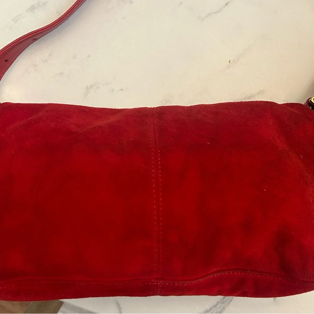Fendi Red Suede Shoulder Bag with Gold Hardware - Picture 7 of 15